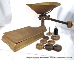 Antique Cast Iron Platform Counter Balance Scale W Weights 10980 Ny