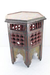Vintage Moroccan Hexagon Painted Plant Stand Table Q