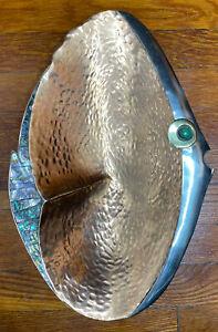 Huge 16 Metales Casados Copper Brass Modernist Footed Bowl Fish Tray Dish