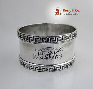 Greek Key Border Napkin Ring English Sterling Silver 1919 Mono Hhk
