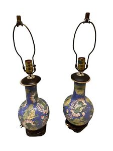 Chinese Cloisonne Lamp Lapis Blue Floral Pattern Vintage Antique