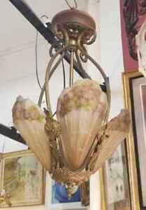 Old Art Deco French Chandelier Signed J Roberts