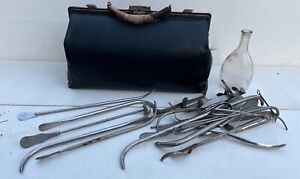 Antique Early 1900s Doctor Medical Bag With Tools