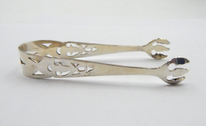 Vintage Webster Sterling Silver Sugar Tongs With A Pierced Pattern