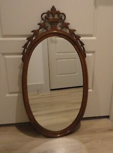 Vintage Carved Elegant Wooden Oval Mirror 31 5 H