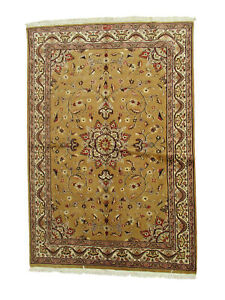 New Gold Oriental Silk Turkish 4 1 X 5 11 Gold Hand Knotted Area Rug