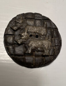 Antique Burwood Double Scotty Dogs Picture Button Unusual 1 5 Inches Widebrown