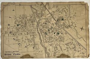 Original 1876 Hyde Park Boston Map Central Fairmount Clarendon Hills Mass Ma Vtg