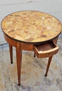 19 Century Fine French Inlaid Marbel Top Round Lamp Table With A Drawer