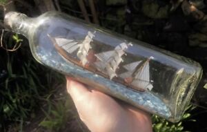 Antique Vintage Handmade Ship In A Bottle Diorama Model