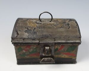 19th C Antique Miniature Tin Tole Ware Painted Box American Toleware Primitive
