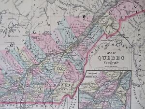 Quebec Canada Montreal 1887 Large Hand Colored Bradley Mitchell Map