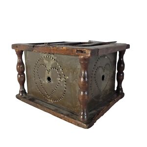 1800 S Foot Warmer Coal Hand Punched Tin Heart Design Wooden Carriage Buggy