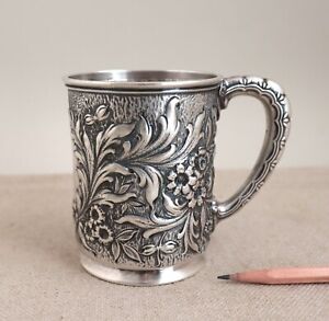 Best Repousse Flowers Tankard Cup Whiting Co 1890s Sterling Silver Mug Stein 238