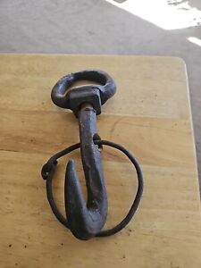 Antique Hand Forged Hook Barn Wall Farm Pulley Primitive W Spinning Hanger 
