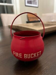 Vintage Fire Bucket Small Red Metal Bucket Tin W Handle Cool