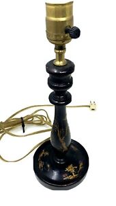 Oriental Black Wooden Dresser Vanity Lamp 15 Tall