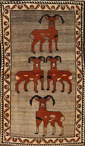 Vintage Tribal Natural Dye Animals Pictorial Wool Gabbeh Handmade Rug Carpet 4x6