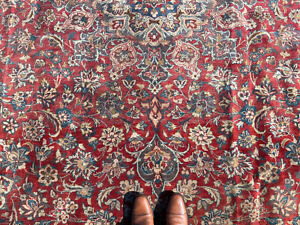 10x13 Antique Handmade Rug Hand Knotted Oriental Wool Red Blue Vintage Old 10x14