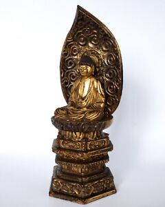 Antique Or Vintage Japanese Gilt Lacquered Altar Statue Of Buddha Amida Nyorai