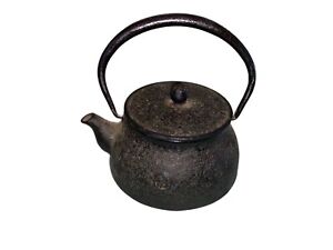 Tetsubin Iron Teapot Copper Lid Brush Pattern Tea Kettle Japan Antique