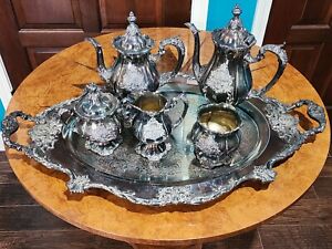 Wallace Silver Plate 6 Piece Coffee Tea Service W Tray By Christopher Wren