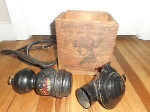 Rare Vintage Lampara Brilliant Search Light Carbide Miners Lantern Lamp Case
