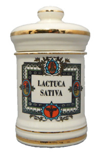 Vintage Antique Porcelain Apothecary Jar C1850 1880 Lactuca Sativa