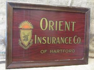 Vintage Framed Orient Insurance Co Sign Antique Hartford Wood Frame 9525