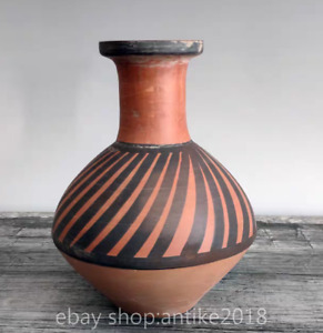 10 China Ancient Neolithic Majiayao Culture Pottery Diagonal Pattern Bottle Vase