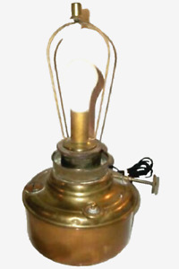 1890s Primitive Oil Lamp Converted Electrified 1930s Copper Brass Dings Country