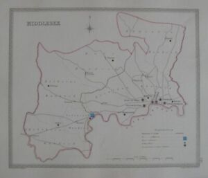 Original 1835 County Map Middlesex England London Westminster Uxbridge Hampstead
