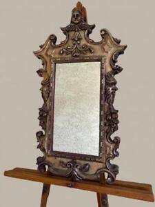 Antique Gothic Revival Wood Gold Gilt Mirror Gargoyles Cherub Ornate