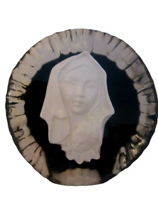 Vintage Mid Century Lucite Sculpture Madonna Mother Child Round Black Clear