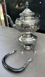 Ornate Antique Victorian Embossed Silver Plate Tilting Coffee Teapot With Warmer