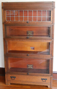 Antique Globe Wernicke True Mission Tiger Oak D898 Barrister Bookcase 4 Sections