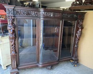 The Best R J Horner Rat Tail Maiden Carved 3 Door Mahogany Bookcase