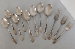 11 Vintage 1941 Wm Rogers Priscilla Lady Ann Silverplate Flatware Forks Spoons