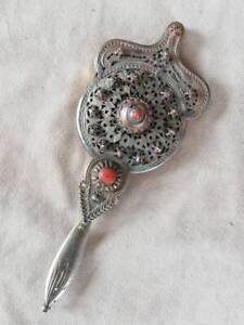 Middle Eastern Antique Base Silver Hand Mirror Decorative Collectable Handmade