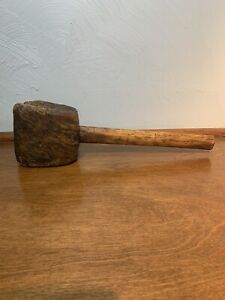 Antique Wooden Mallet Primitive Hammer Wood Grain