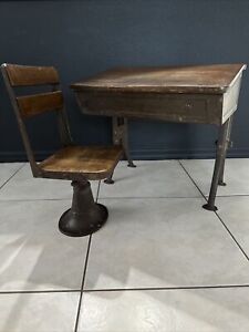 Vintage School Desk Chair Wooden Lift Top
