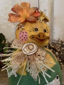 Ooak Handmade Folk Art Easter Yellow Ducky Primitive Doll By Artist