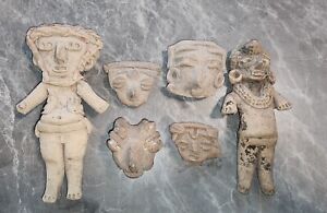 Pre Columbian Mayan Terrcotta Figures And Faces Authentic Old Vintage Larson 