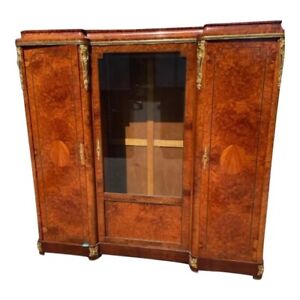 Antique French Louis Xv Walnut Inlay Wardrobe Display Cabinet