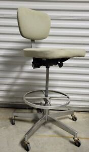 Vintage Aluminum Industrial Drafting Stool Chair Jg Systems Knoll Look Mid Cent