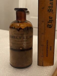 Antique C1908 Eli Lilly Senna Cassia Apothecary Pharmacy Bottle Original Label