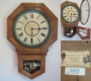 Rare Antique Regulator Seth Thomas Wall Clock Oak Large Mission Video