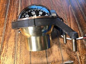 Vintage Ritchie Globemaster Compass W Removable Mounts 5 Card Red Led Light