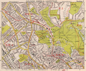 Nw London Golders Green Hampstead Child S Hill Cricklewood Bacon 1959 Map