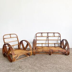 Boho Chic Three Strand Rattan Pretzel Sofa And Chair After Frankl 2 Pieces